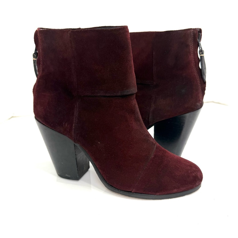 Rag & Bone Sz 38 Classic Newbury Burgundy Burnished Suede Ankle Boots Booties‎